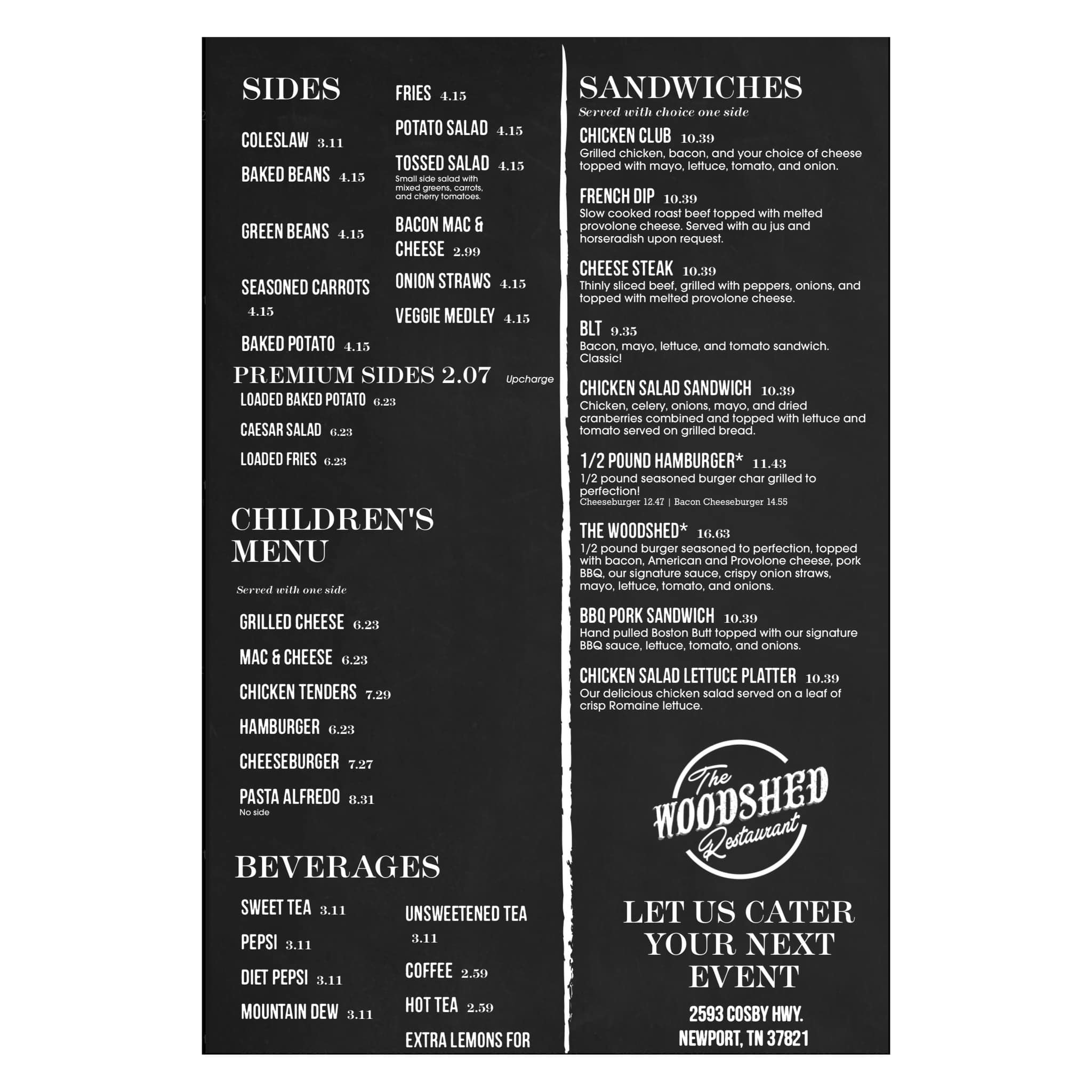 The Woodshed menu page two